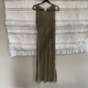 Sundance Green Lace Crochet 100% Silk Maxi Slip Dress